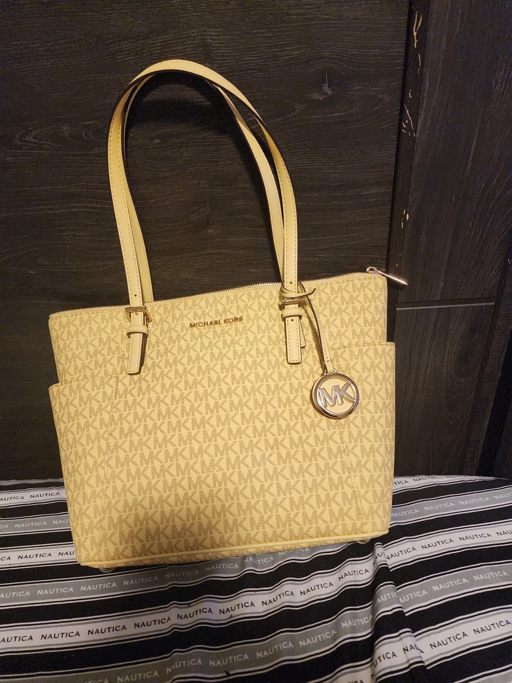 Michael Kors Yellow Logo-Print Tote with Gold MK Charm
